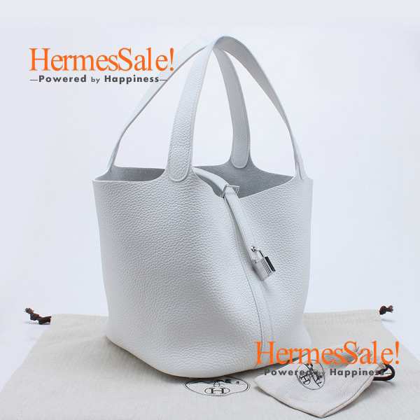 Hermes 26cm Etoupe Clemence Picotin w/ White Stitching &Palladium Hard –  Only Authentics