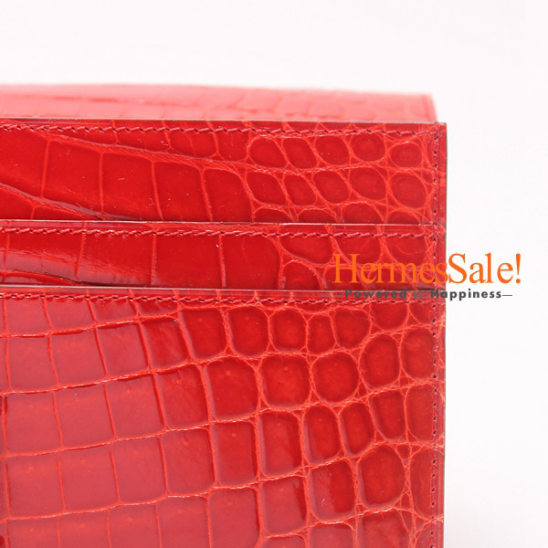 Constance crocodile wallet Hermès Red in Crocodile - 34503008