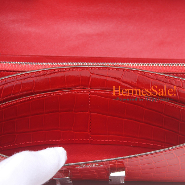 Constance crocodile wallet Hermès Red in Crocodile - 34503008